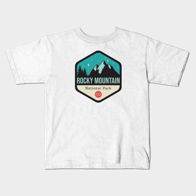 Rocky Mountains Park Badge Kids T-Shirt by CloudWalkerDesigns